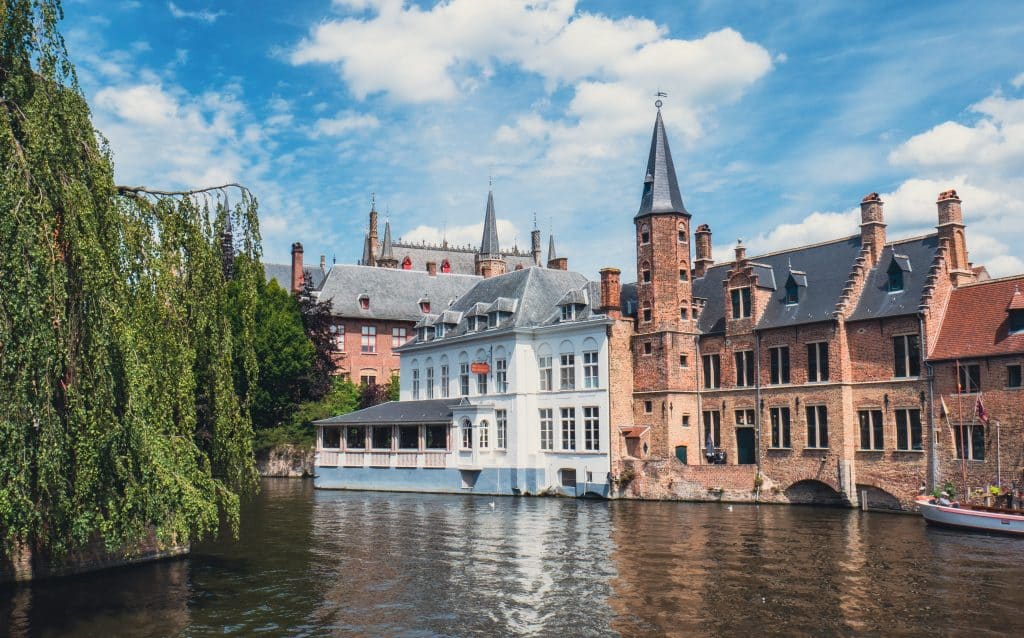 Historical buildings on the canals of Bruges