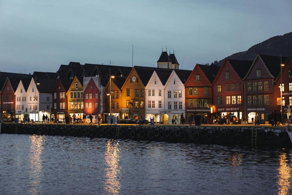 The canals of Bruges at night.